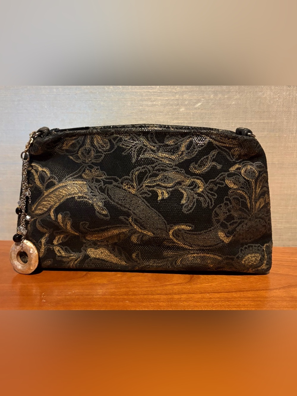 Eel skin Black and Gold Patterned clutch